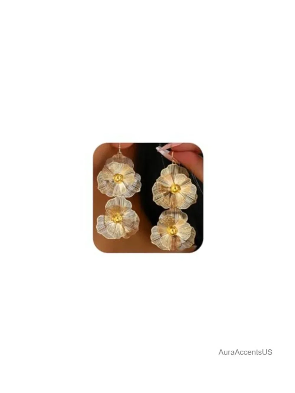 Gold Double Flower Drop Dangle Earrings for Women Boho Y2K Jewelry
